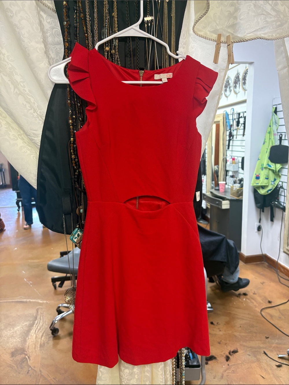 Gianni Bini Red Cutout Ruffle-Sleeve Mini Dress
